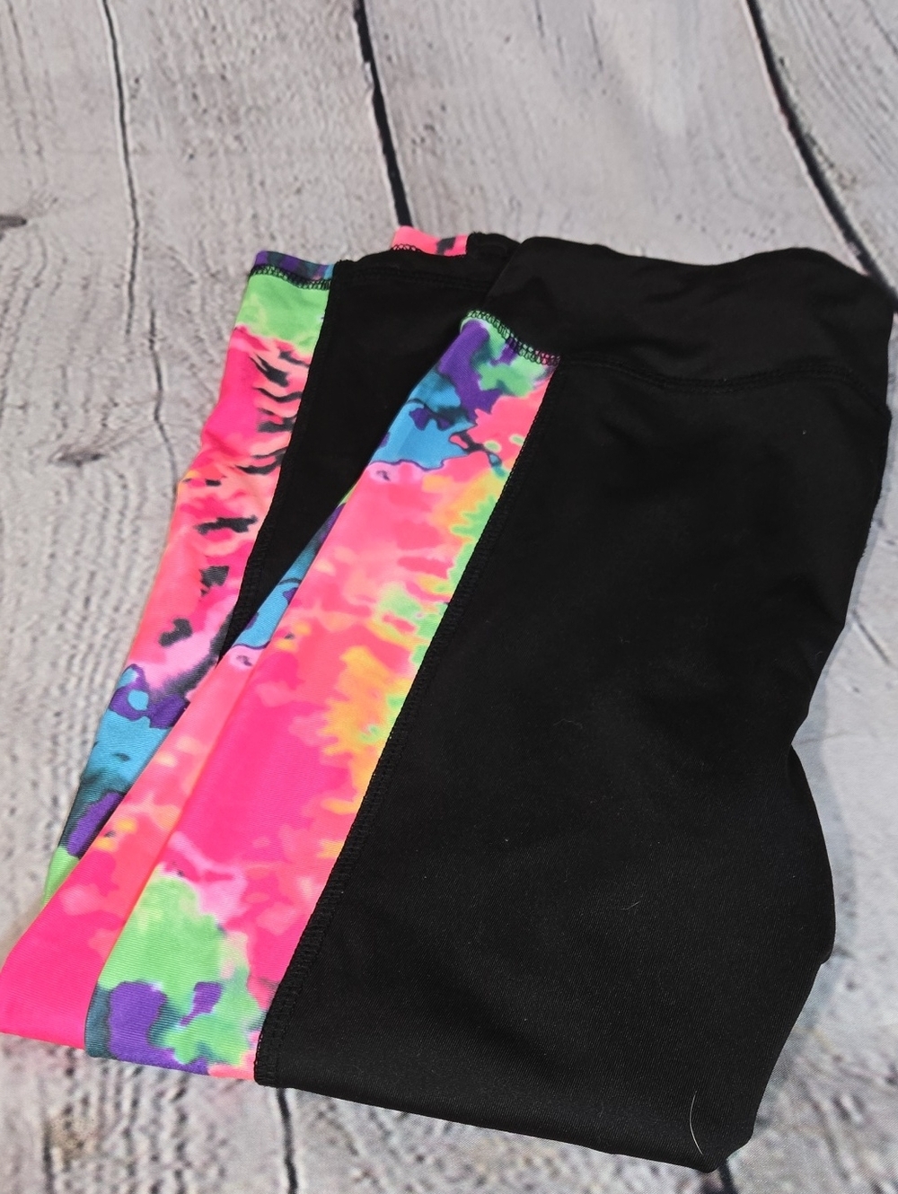 kidpik Black Leggings with Neon Tie-Dye Side Panels